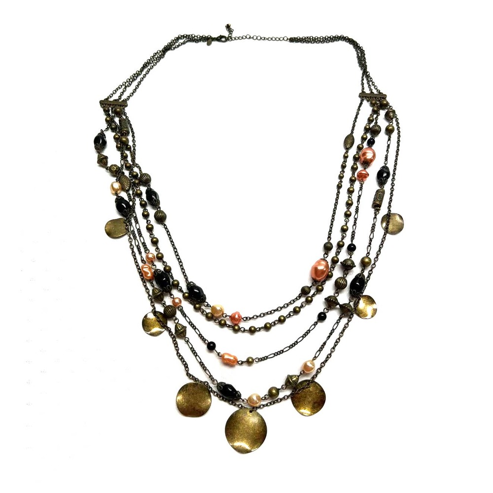 'Premier Designs' Signed Necklace Multi Strand Antiqued Beads Fresh Water